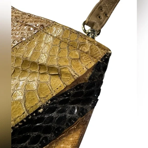 Vintage Snakeskin Shoulder Bag Striped Leather Handbag Funky Purse - Picture 5 of 16